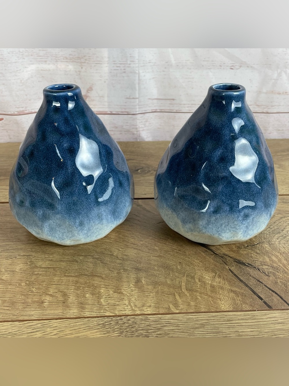 Pier 1 Blue Ombre Dimple Bud Vases Set Of 2 Boho Beachy